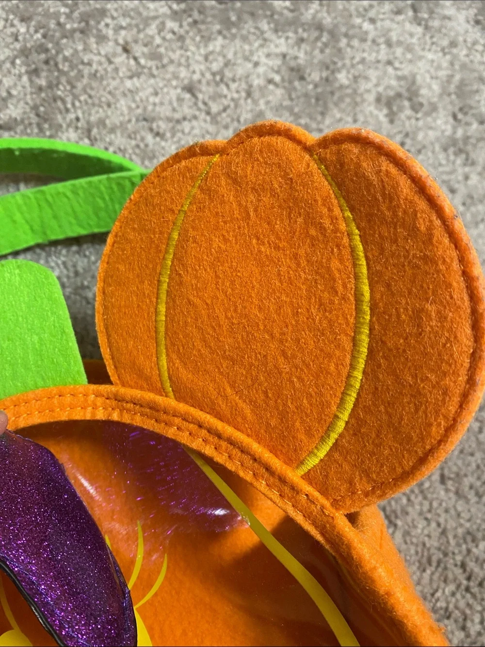 Disney Orange Pumpkin Minnie Trick-or-Treat Bag with Purple Bow and Green Handle